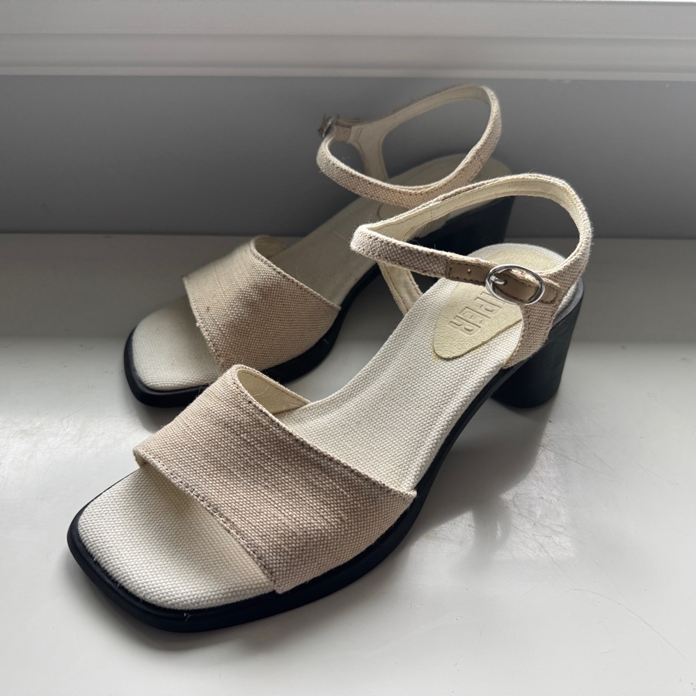 Camper Cream and Black Heeled Sandals